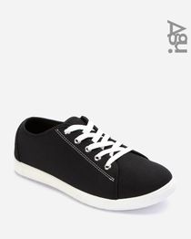 Synthetic Lace Up Sneakers - Black