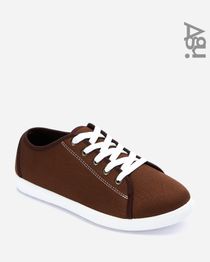 Synthetic Lace Up Sneakers - Brown