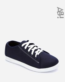 Synthetic Lace Up Sneakers - Navy Blue