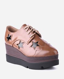 Lace-Up Funky Wedges with Stars Detail - Camel